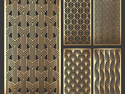 Geometric Metal Partition Panels With Intricate Laser Cut Patterns And Gold Finish 3d model