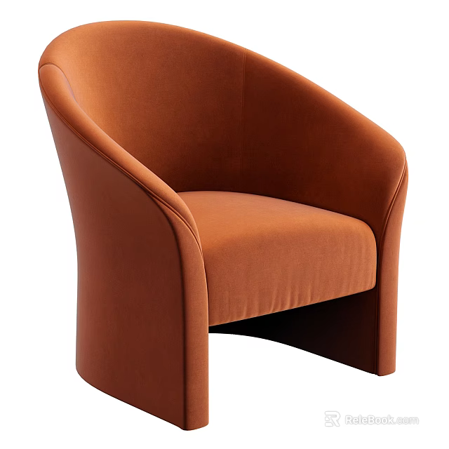 Orange Velvet Leisure Chair With Modern Curved Backrest And Comfortable Armrests 3d model 