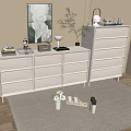 Modern White Entryway Cabinet And Sideboard With Wall Art Decor Items And Rug