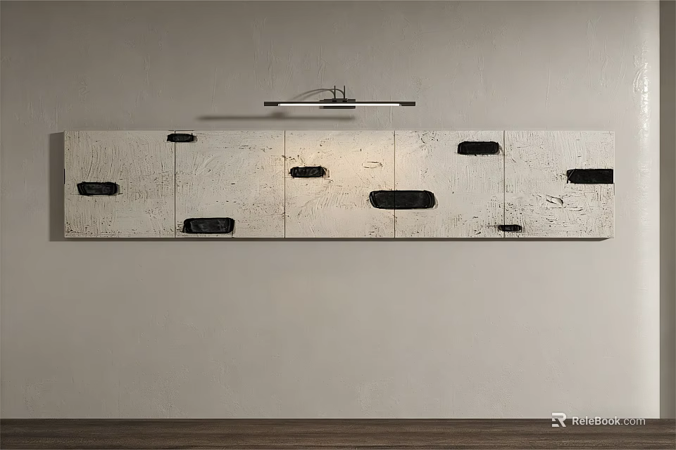 Abstract Painting With Black Geometric Shapes On Light Textured Wall 3d model 