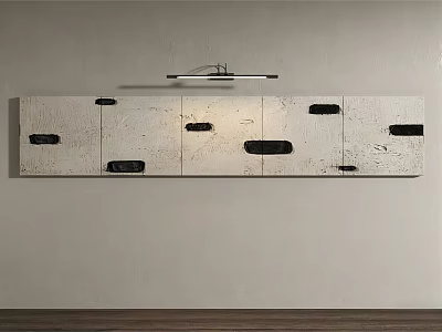 Abstract Painting With Black Geometric Shapes On Light Textured Wall 3d model