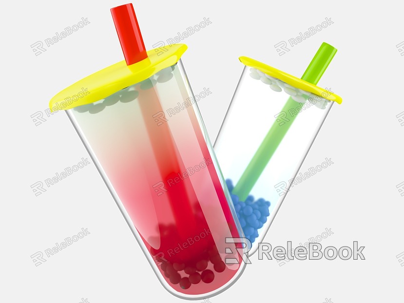 Cartoon style milk tea q version style bubble tea beverage theme model