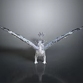 Silver Dragon Sculpture With Spread Wings Standing On Dark Surface And Detailed Decorative Design