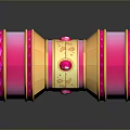 Pink And Yellow Fantasy Hammer With Ornate Gold Details As Decorative Weapon