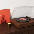 Modern Turntable Audio System With Red Vinyl Record On Wooden Base And Candles