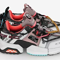 Modern Stylish Sneakers Featuring Gray Red White Color Yellow Laces And Blue Sole Details
