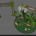 Filial Piety Culture Festival Dinosaur Exhibition With Wooden Archways And Dinosaur Models