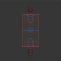 Indoor Basketball Court 3D Design With Red Hoops And Blue Court Lines
