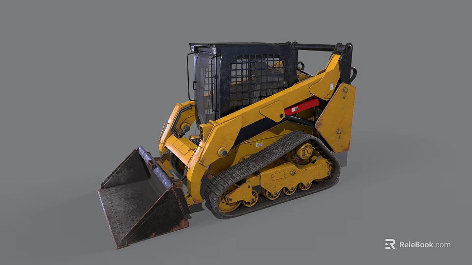 Yellow Tracked Skid Steer Loader With Front Bucket And Enclosed Cab 3d model 