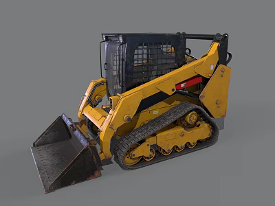Yellow Tracked Skid Steer Loader With Front Bucket And Enclosed Cab 3d model