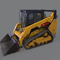Yellow Tracked Skid Steer Loader With Front Bucket And Enclosed Cab