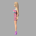 Fashionable Blonde Doll With Pink Polka Dot Dress Blue Shoulder Detail And Purple Shoes