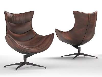 Modern Brown Leather Accent Chairs With Curved Design And Black Metal Base 3d model