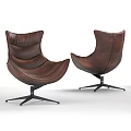 Modern Brown Leather Accent Chairs With Curved Design And Black Metal Base