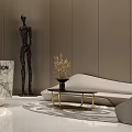 Modern Reception Desk With Marble Surface Black Sculpture Sofa Coffee Table And Decorative Plant
