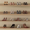 Various Styles of Shoes in Different Colors Arranged on Wooden Shelves