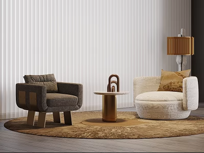 Stylish Gray and Cream Fabric Accent Chairs with Side Table Floor Lamp and Rug 3d model