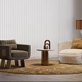 Stylish Gray and Cream Fabric Accent Chairs with Side Table Floor Lamp and Rug