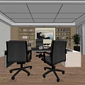 Modern Office Interior Design With Wooden Flooring Bookshelves Sofa And Office Chairs
