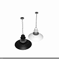 Two Modern Industrial Pendant Lights with Black White Metal Shades and Edison Bulbs