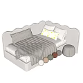 Cozy Sofa Bed Design With Striped Blanket Yellow Pillow Colorful Decorative Balls And Small Stool