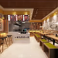 Modern Mall Restaurant With Wooden Decor Hand Painted Wall And Casual Seating Area