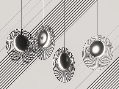 Modern Geometric Chandelier Design With Radial Lines And Metallic Shades 3d model