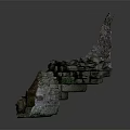 Ancient Stone Steps With Ruined Wall And Moss Covered Natural Texture