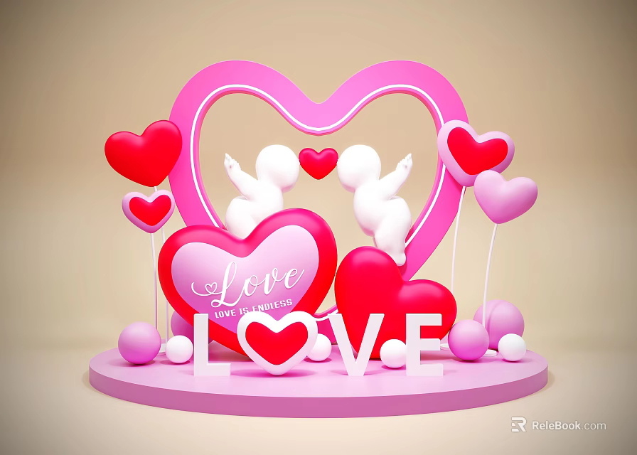 Romantic Heart Shaped Photo Spot With Angels Love Decorations And 3D Letters 3d model 