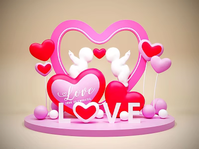 Romantic Heart Shaped Photo Spot With Angels Love Decorations And 3D Letters 3d model