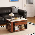 Modern Wooden Coffee Table With Marble Top Lamp Mug Magazines And Storage Shelves