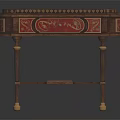 Classic Carved Wooden Table With Red Panels And Golden Decorative Legs