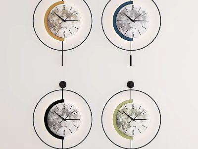 Four Modern Wall Mounted Clocks With Colorful Frames And Simple Design 3d model