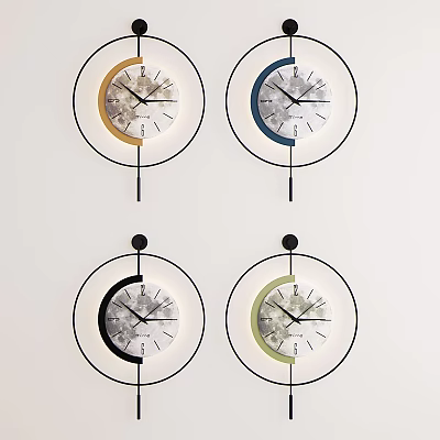 Four Modern Wall Mounted Clocks With Colorful Frames And Simple Design 3d model