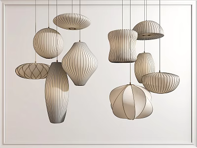 Modern Pendant Lights with Various Geometric Shapes in Neutral Tones for Interior Decor 3d model