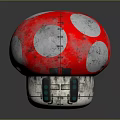 Red Mushroom Shaped Household Item With White Spots Top Gray Base And Blue Small Lights
