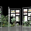 Decorative Ornament Display Set with Showcase Picture Panels and Green Plant Decorations