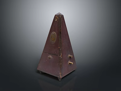 Vintage Pyramid Shaped Dark Brown Metronome With Metal Accents And Knobs As Household Item 3d model