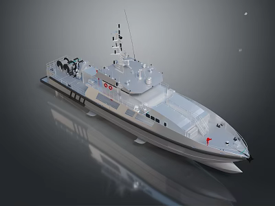 Modern Gray Patrol Boat With Streamlined Hull Radar Antennas And Military Equipment 3d model