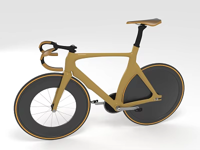 Golden Racing Bicycle With Streamlined Frame Black Wheels Yellow Rims And Brown Saddle 3d model