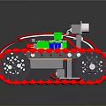 Red Tracked Robot With Green Circuit Board And Motor Components