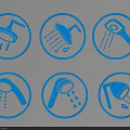 Creative Wall Decor With Blue Circular Shower Head Icons And Various Designs 3d model