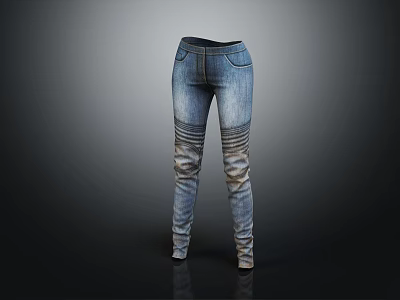 Blue Distressed Motorcycle Jeans With Striped Legs And Slim Fit Design 3d model