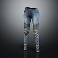 Blue Distressed Motorcycle Jeans With Striped Legs And Slim Fit Design