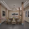 Chinese Style Private Room Interior With Wooden Furniture Tea Set And Decorative Plants