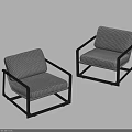 Modern Single Sofa With Black Metal Frame And Gray Checkered Upholstery