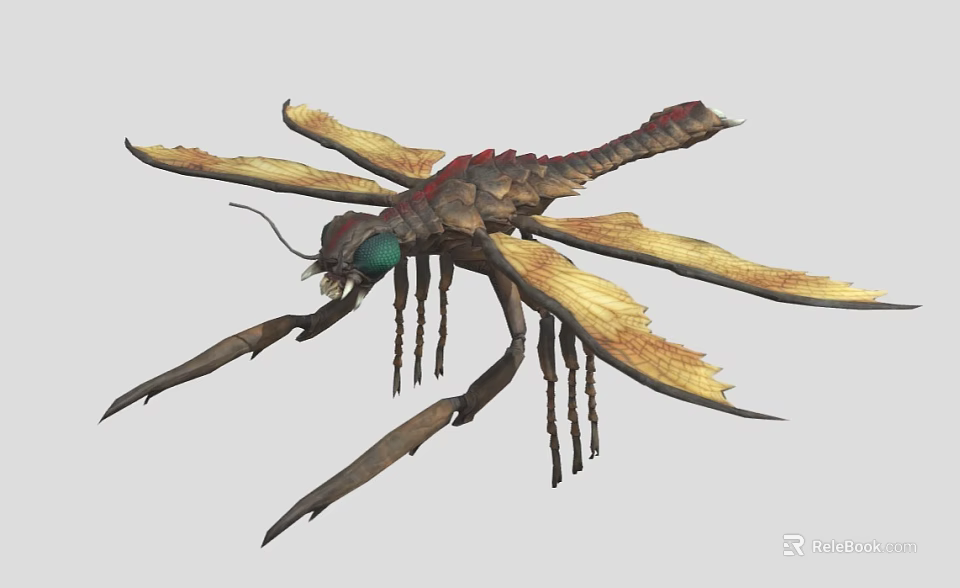 Fantasy Insect 3D Model Featuring Large Wings Green Eyes Red Brown Body And Long Legs 3d model 