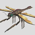 Fantasy Insect 3D Model Featuring Large Wings Green Eyes Red Brown Body And Long Legs