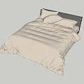 Modern Double Bed With Light Beige Bedding And Dark Headboard Design 3d model