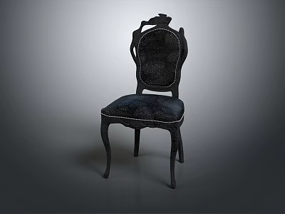 Elegant Dark Colored Single Chair With Carved Backrest Upholstered Seat And Curved Legs 3d model